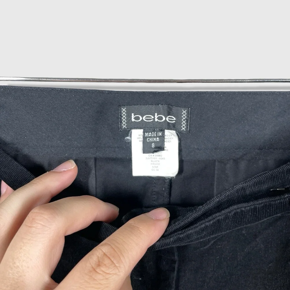 bebe Corduroy Velvet Pants Women 8‎ Black Y2K Flare Low Rise Trousers